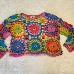 MY 90’s Crochet Sweater Beaded Multicolor Vintage Medium